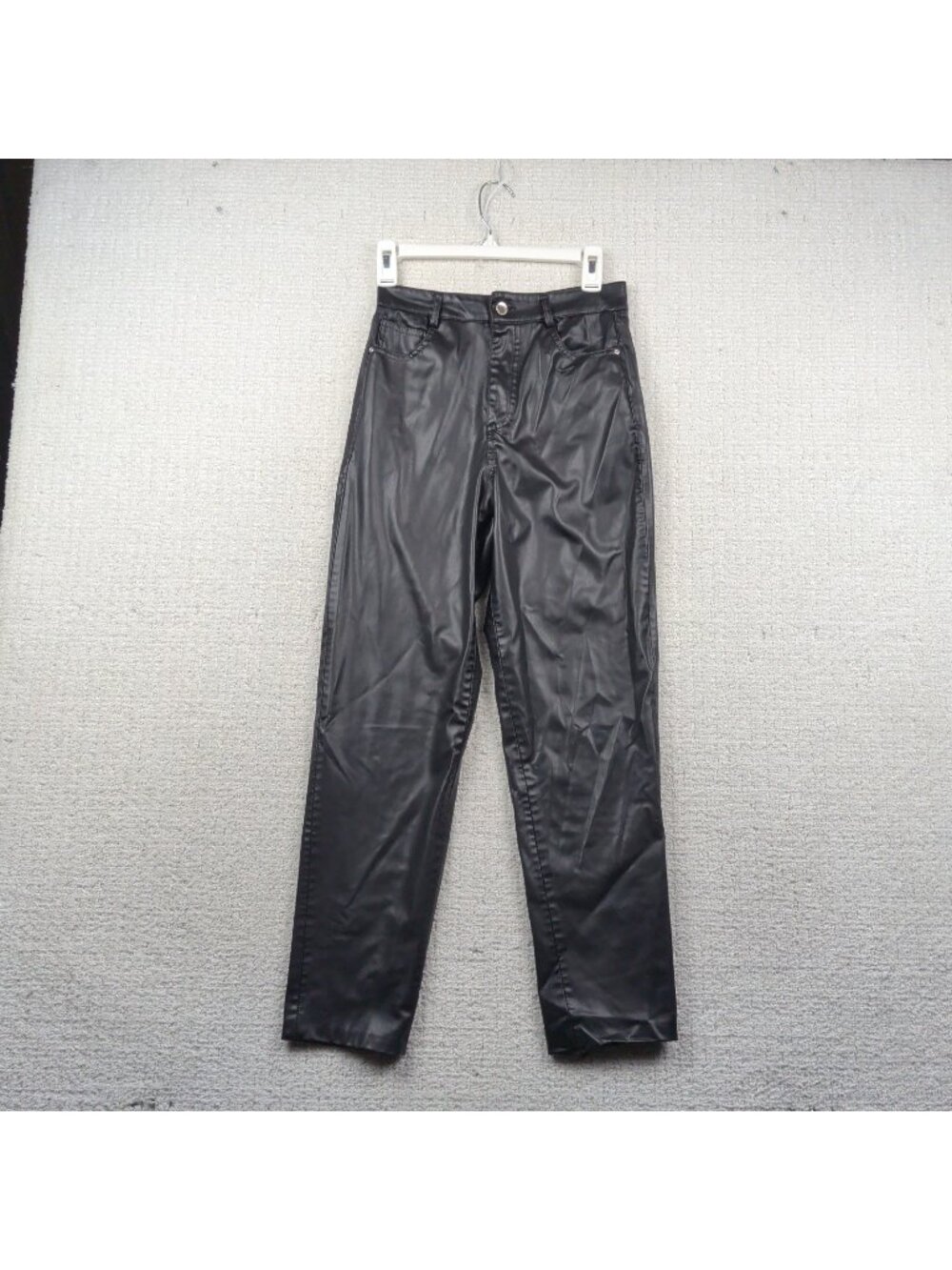Zara Faux Leather Black Women High Waist Straight Leg Vegan Leather Pants Sz 2